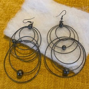 Layered dark silver earrings